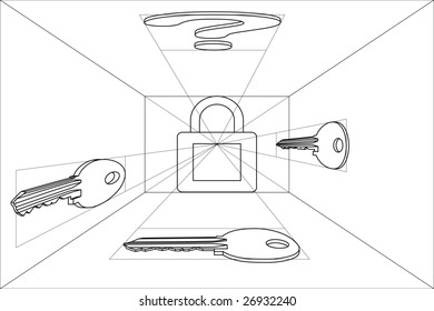 The vector image of the keys executed in style of manual image.