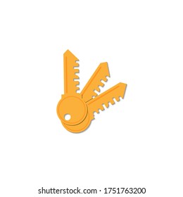 
vector image of keys. keys to the house, apartment, car. flat style on a white background. 3 golden keys. eps 10