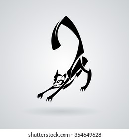 Vector image of a kindly and friendly domestic cat in the style of tribal tattoos. Gothic style.
