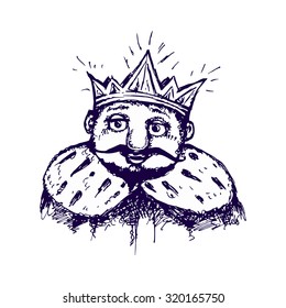 Vector image of the king in the crown and mantle. Stylized  sketch, paint pen.