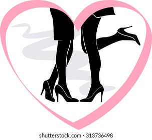 vector image kiss lesbian couple in the frame of the heart
