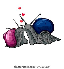 a vector image of kissing snails