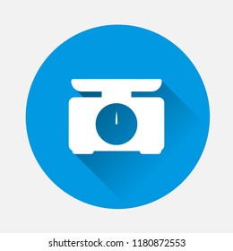 Vector image kitchen scale on blue background.Flat image scale with long shadow. Layers grouped for easy editing illustration. For your design.