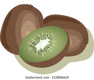 vector image of kiwi. Kiwi cut. Three kiwis on a white background.