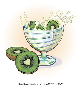 Vector image of kiwi yogurt with kiwi