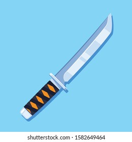The vector image of a knife on a blue background, flat style illustration