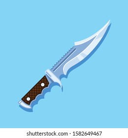 The vector image of a knife on a blue background, flat style illustration