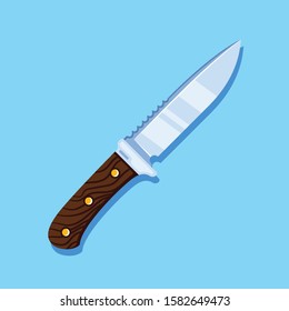 The vector image of a knife on a blue background, flat style illustration