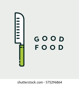 Vector image of knife with text good food against white background