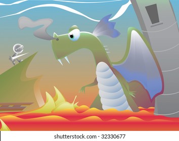 Vector image of a knight about to battle a dragon