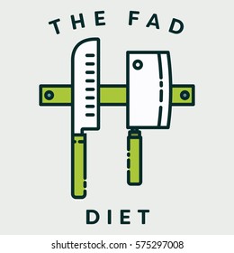 Vector image of knives with text the fad diet against white background