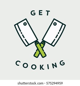 Vector image of knives with text get cooking against white background