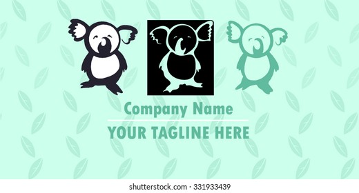 The vector image of a koala bear on a green background with leaves