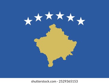 Imagem vetorial da bandeira oficial do Kosovo. Apresentando um campo azul com um mapa amarelo e estrelas brancas, simbolizando independência e unidade. Perfeito para conteúdo cultural, histórico e político