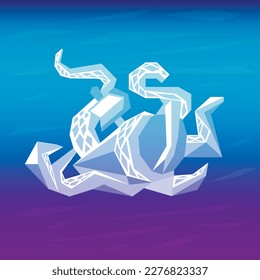 Vector image of a Kraken sinking a ship in a polygonal geometric style. This can be used as a print, illustration, sticker, etc.