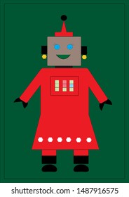 Vector image of a lady robot in traditional Xmas colours