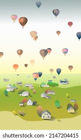 
Vector image, landscape with a village on a clear summer day