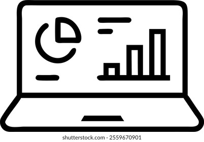 Vector image of a laptop screen displaying analytics charts representing data analysis. concept as A sleek vector illustration of a laptop with various charts and graphs displayed on the screen; desig