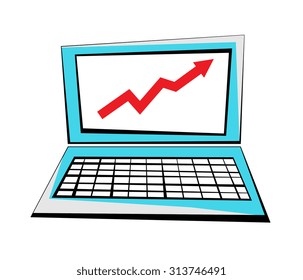 Vector image of a laptop with an upward arrow on the screen