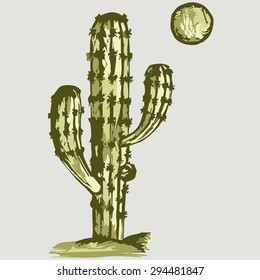 Vector image of a large cactus in the desert