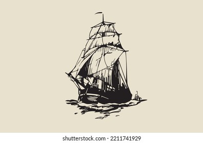 Vector Image - Large Sailing Ship At Sea