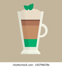 
vector image latte with mint syrup and milk foam.