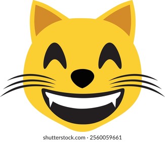 vector image of a laughing cat's facial expression with closed eyes.