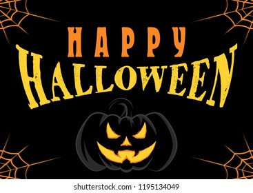 The vector image of the laughing loudly pumpkin against a dark background. Cheerful Jack. Happy Halloween. Holiday october 31. A poster for a party. Vector color illustration.