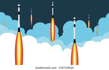 Vector image of the launch of spacecraft into space 2020 space travel  or space tourism