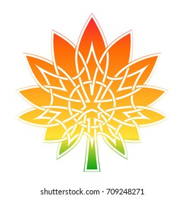 Vector image of a leaf of a tree. A colorful picture on a white background. Autumn art with a Celtic pattern.
