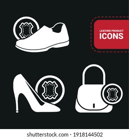 Vector image. Leather objects icons. Icon of men's and women's shoe, and a leather bag.