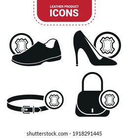 Vector image. Leather objects icons. Icon of men's and women's shoe, a bag and a leather belt.