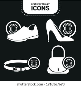 Vector image. Leather objects icons. Icon of men's and women's shoe, a bag and a leather belt.