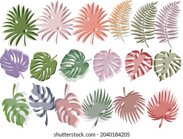 Vector image of the leaves of the tropics. Minimalism and modernity. Advertising. Print. Set.