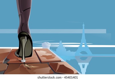 vector image of leg against the parisian background