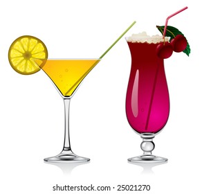 Vector image of lemon and cherry cocktails