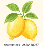 Vector image of lemons in watercolor style. Element for your design. Concept of growing fruits, making lemonade