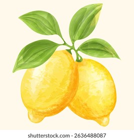Vector image of lemons in watercolor style. Element for your design. Concept of growing fruits, making lemonade