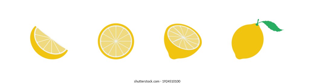 vector image of lemons - whole, in section and quarter