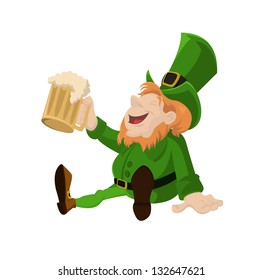 Vector image of Leprechaun with glass of  beer