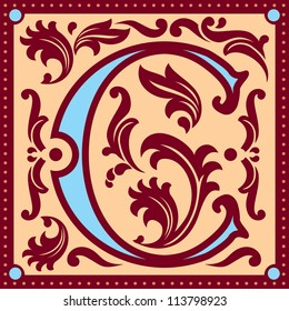 vector image of letter  C in the old vintage style