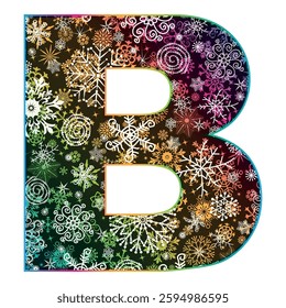 Vector image  letter of the English alphabet with gradient Christmas pattern of snowflakes isolated on transparent background