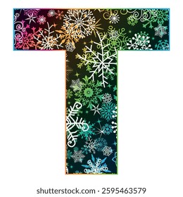 Vector image  letter of the English alphabet with gradient Christmas pattern of snowflakes isolated on transparent background