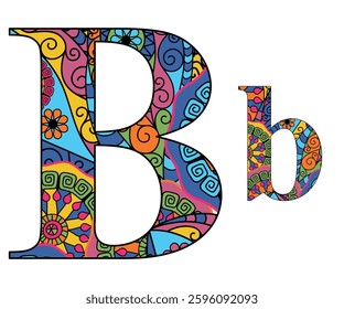 Vector image letter of the English alphabet with colorful vintage hand drawn pattern isolated on transparent background