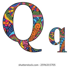 Vector image letter of the English alphabet with colorful vintage hand drawn pattern isolated on transparent background