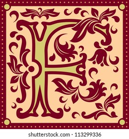 vector image of letter F in the old vintage style