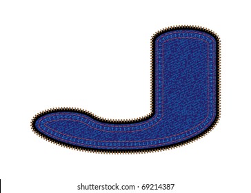 Vector image of  letter j with blue jeans invoice