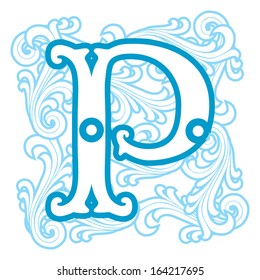 vector image of letter P in the old winter vintage style