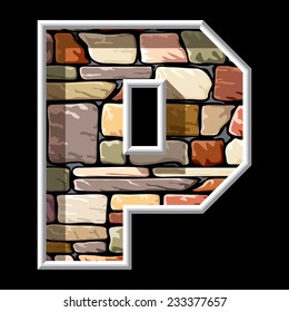 vector image of the letter P on stone wall background
