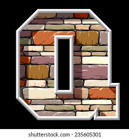 vector image of the letter Q on stone wall background